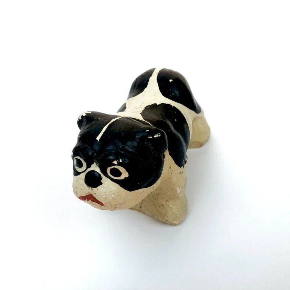Antique Chalkware French Bulldog / Terrier Figurine – 1900s Carnival Prize Rare